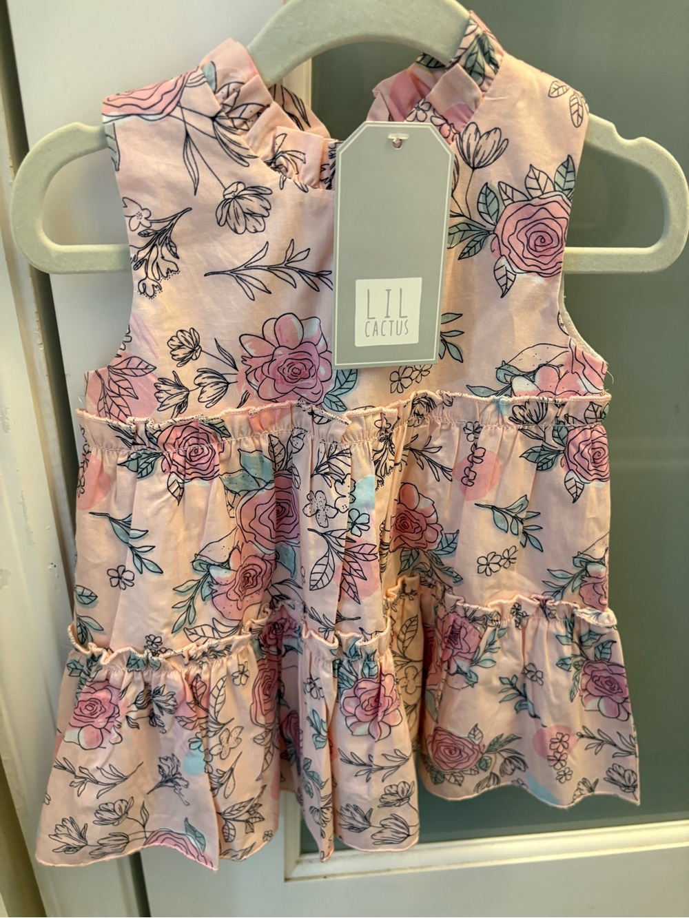 Lil Cactus Girls' Pink Floral Tiered Dress